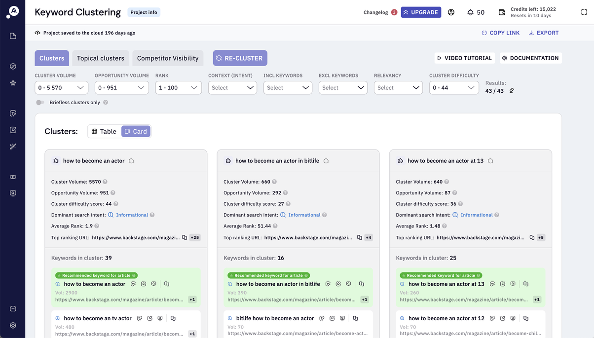 Keyword Clustering Preview